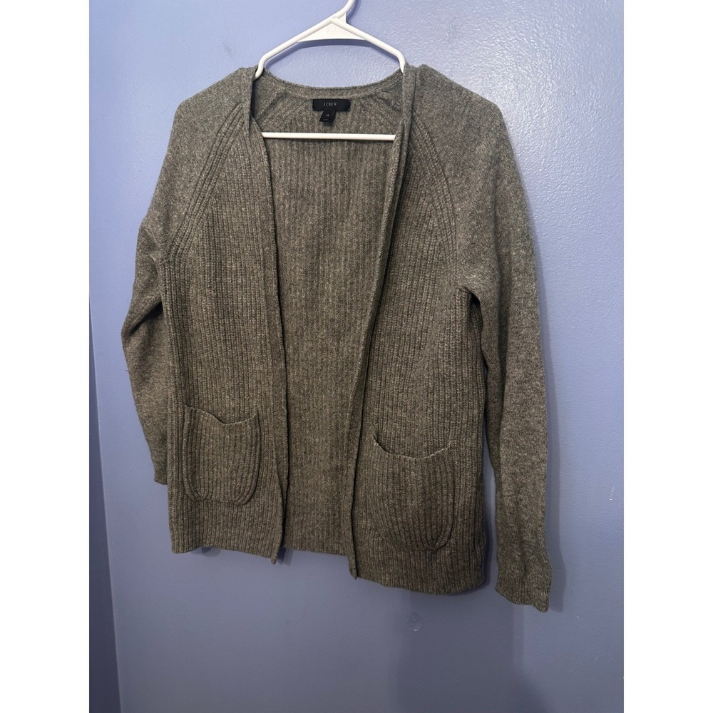 J.Crew Womens Gray‎ 100% Wool Ribbed Open Front Cardigan Sweater XS 08379